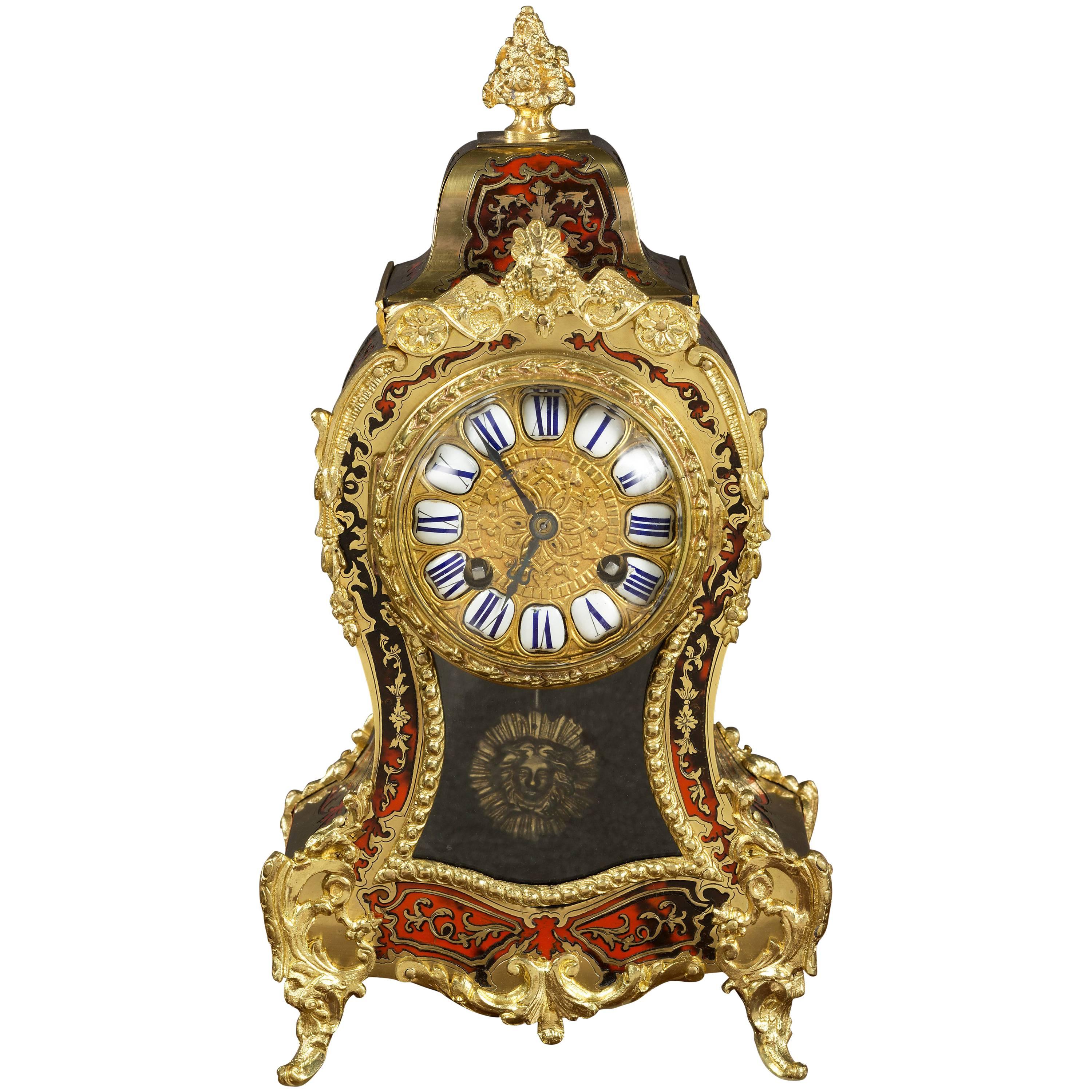 French Tortoiseshell Boulle Clock For Sale