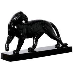 Vintage Elegant Ceramic Black Panther by Alexandre Kelety and Marcel Guillard