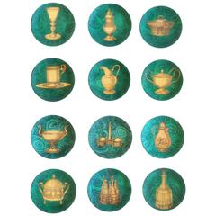 Piero Fornasetti 12 Stoviglie Malachite Plates, 1950s-1960s