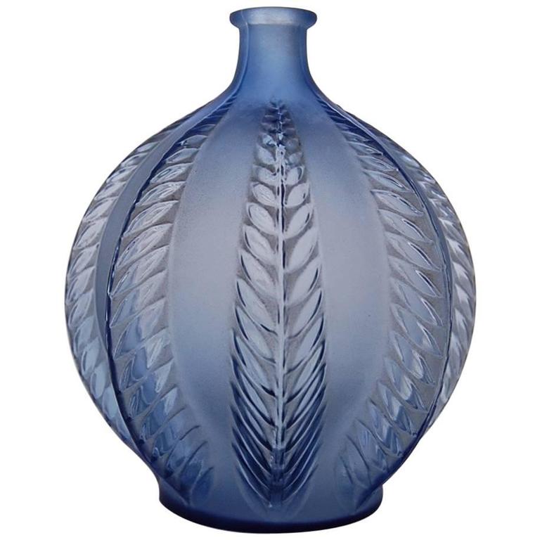 Navy Blue Glass Vase 'Malines' by René Lalique For Sale at 1stdibs