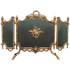 Antique English Brass Ornate Fireplace Fire Screen