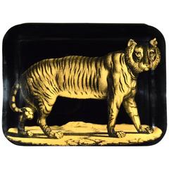 Plateau tigre en métal précoce Piero Fornasetti, début des années 1950