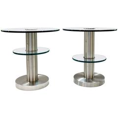 Gio Ponti Fontana Arte Vintage Pair of Clear Glass and Nickel Round Side Tables