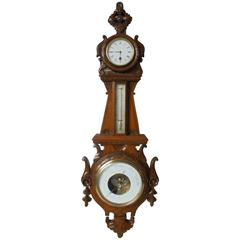 Antique Oak Cased Clock Barometer