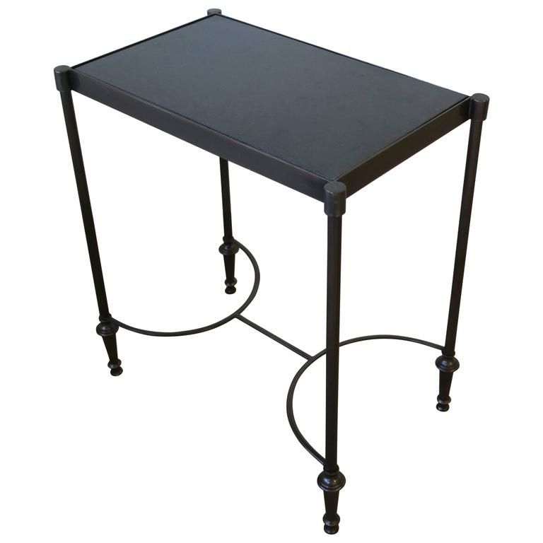 Small Side or End Table with Black Granite Marble Top in the Style of