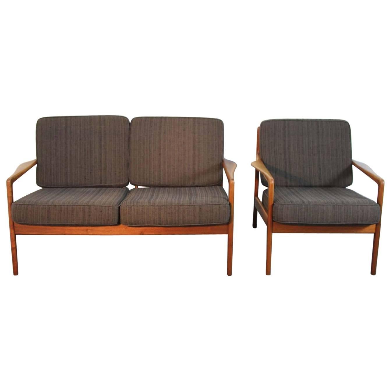 Folke Ohlsson Teak Settee and Lounge Chair Set for DUX For Sale