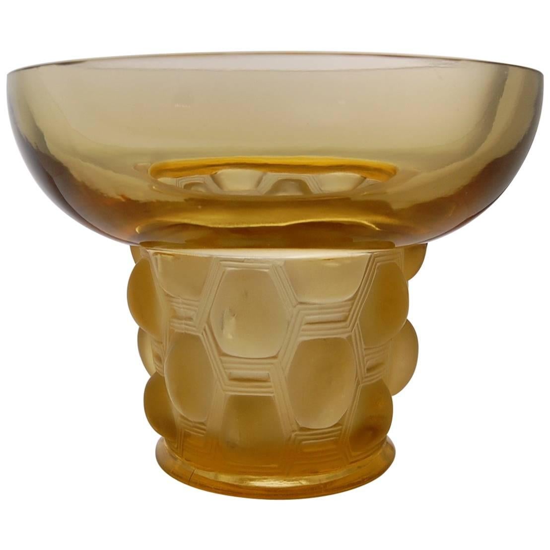 Amber Yellow Glass Vase 'Beautreillis' Designed by René Lalique For Sale