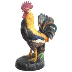 19th Century Large Majolica Rooster with Bamboo Vase Delphin Massier