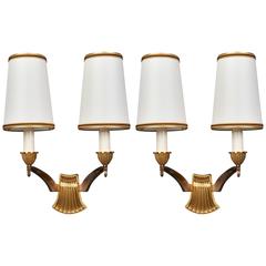 Pair of Scalloped Bronze Sconces by Genet Michon, France 1950s 3