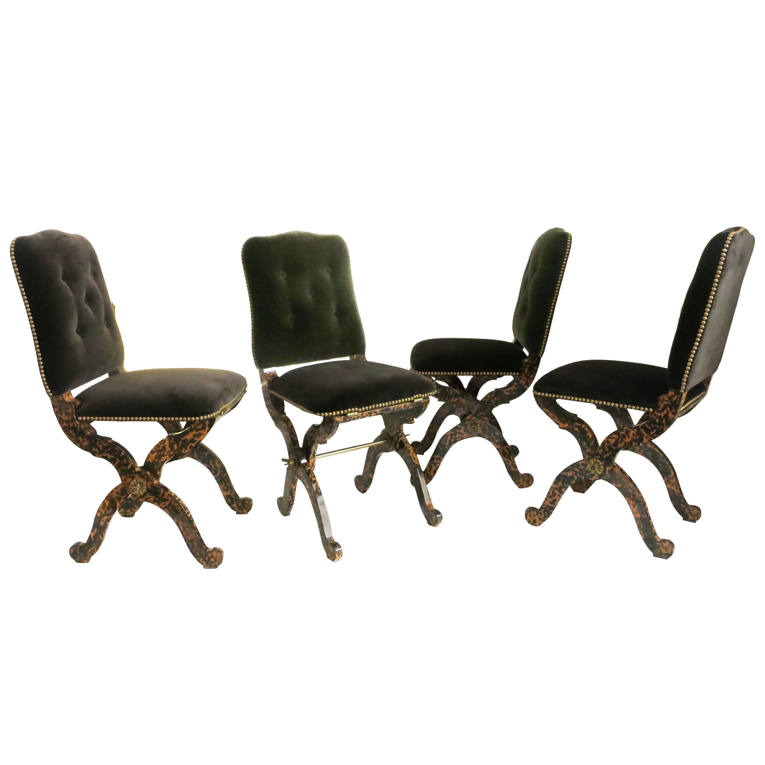 Faux Tortoise Folding Chairs by Maison Jansen, 1960s For Sale