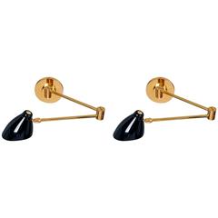 Pair of Diminutive Swing Arm Sconces, Italy, 1950s