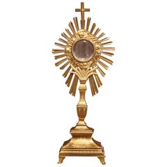 Antique 18th Century French Gilt Bronze Catholic Ostensoir Monstrance with Glowing Sun