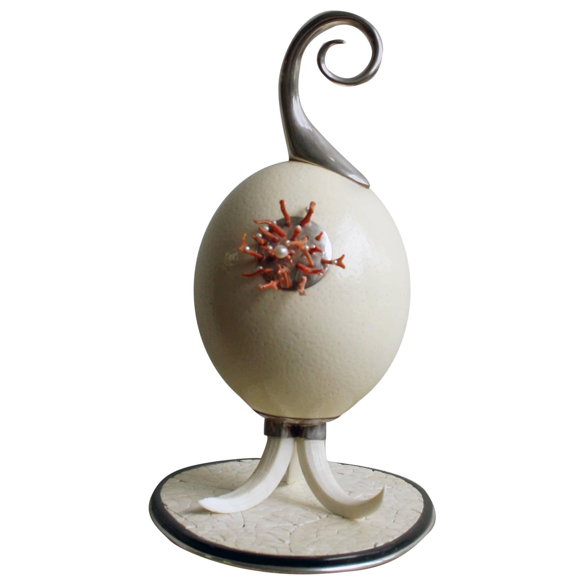 Ostrich Egg Sculpture by Glyn Lockett For Sale