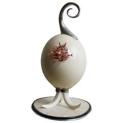 Antique Ostrich Egg Sculpture by Glyn Lockett