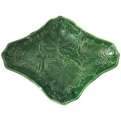 19th Green English Majolica Picked Cucumbers Platter 