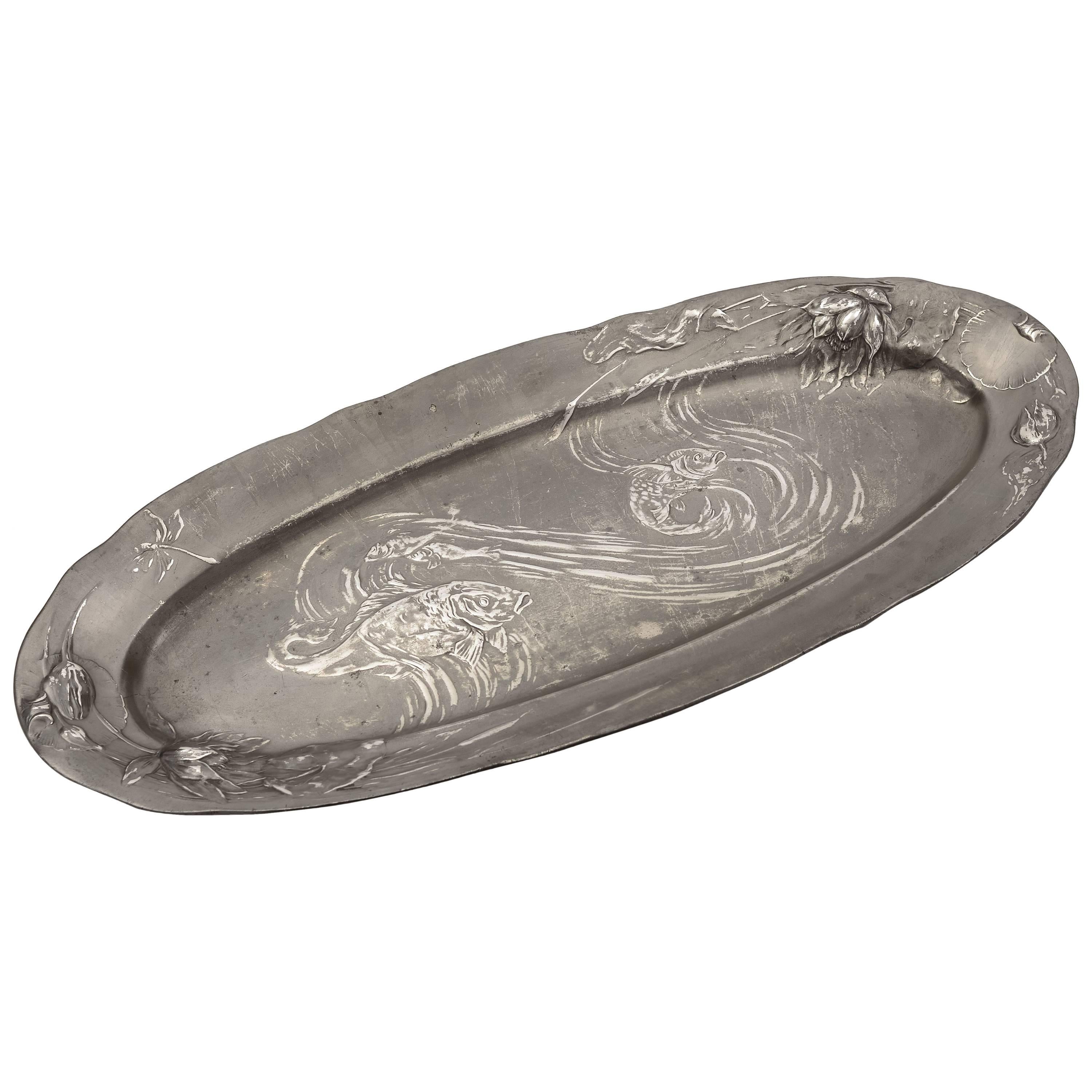 Large Kayserzinn Art Nouveau Pewter Platter, circa 1910 For Sale