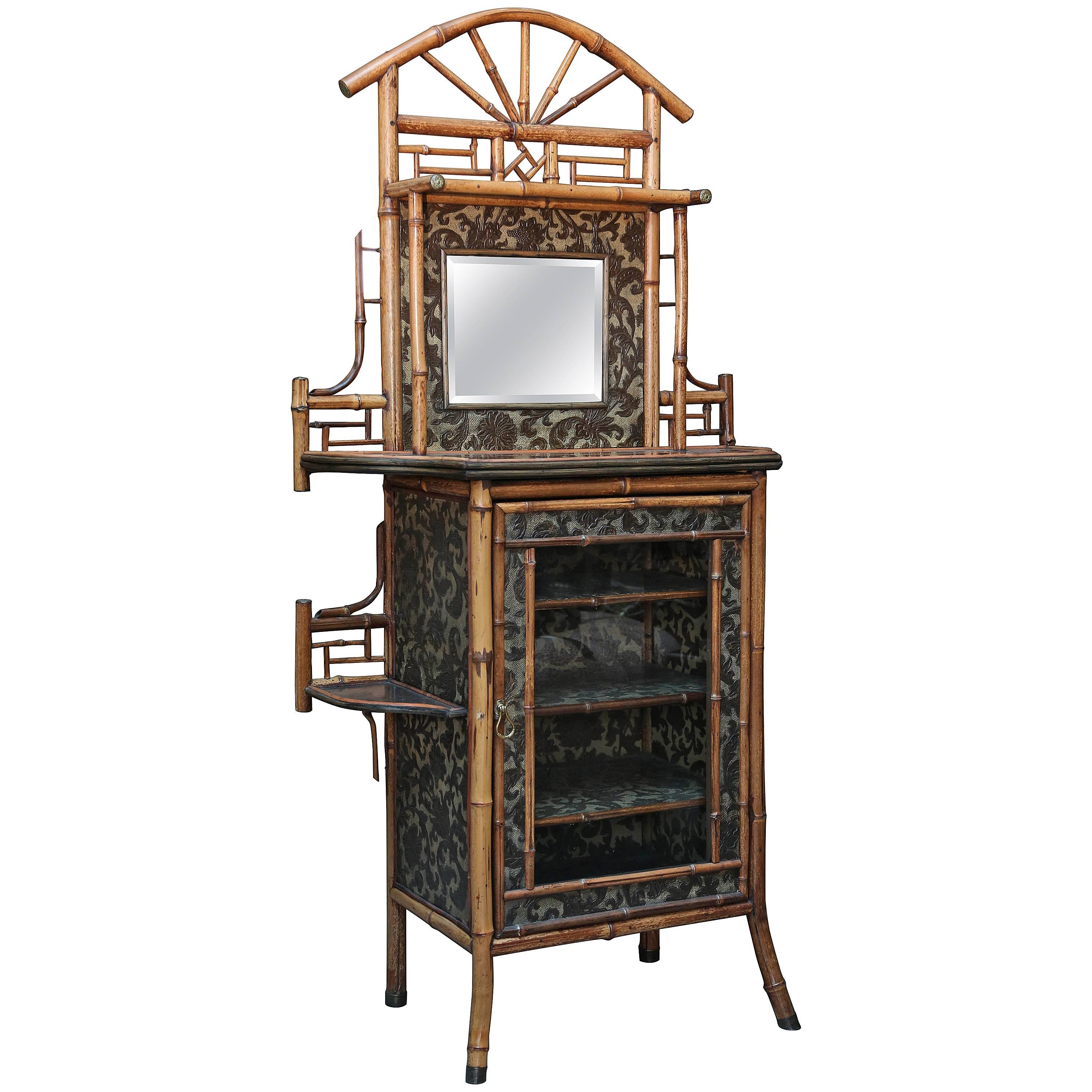 Superb Signed English Chinoiserie Bamboo Cabinet