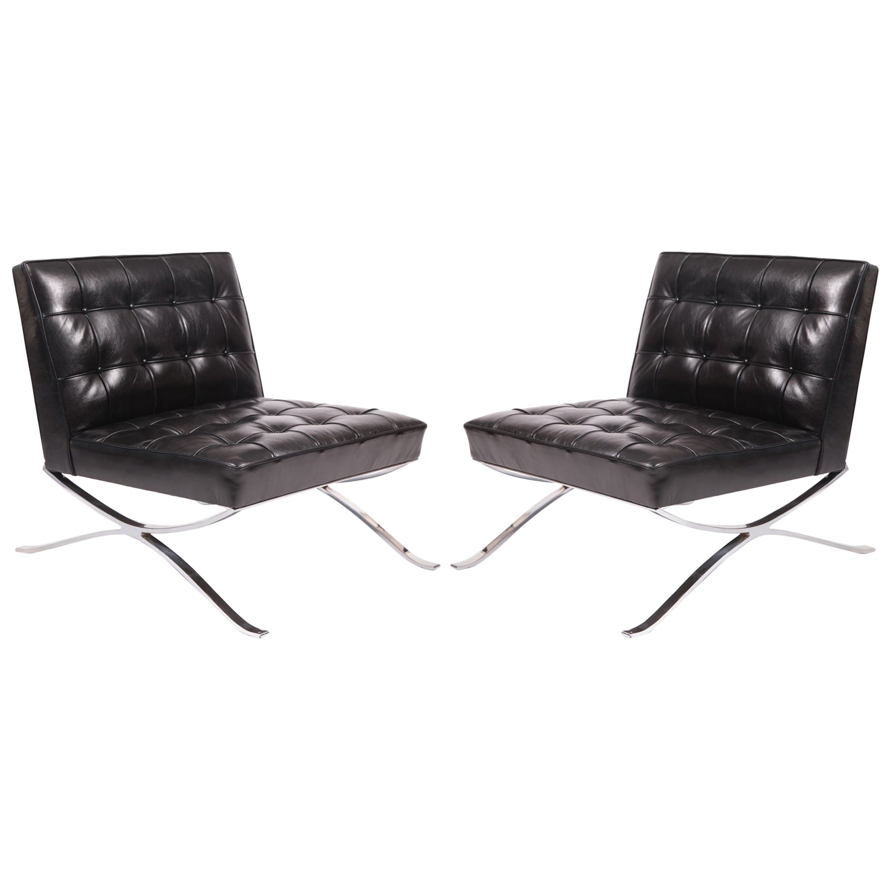 Hans Kaufeld Rare Steel and Leather Lounge Chairs