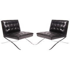 Hans Kaufeld Rare Steel and Leather Lounge Chairs