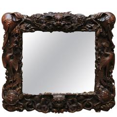 Asian Carved Wood Mirror