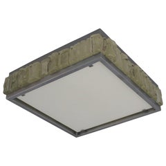 A Fine French Art Deco Square Glass and Chrome Flush Mount by Jean Perzel
