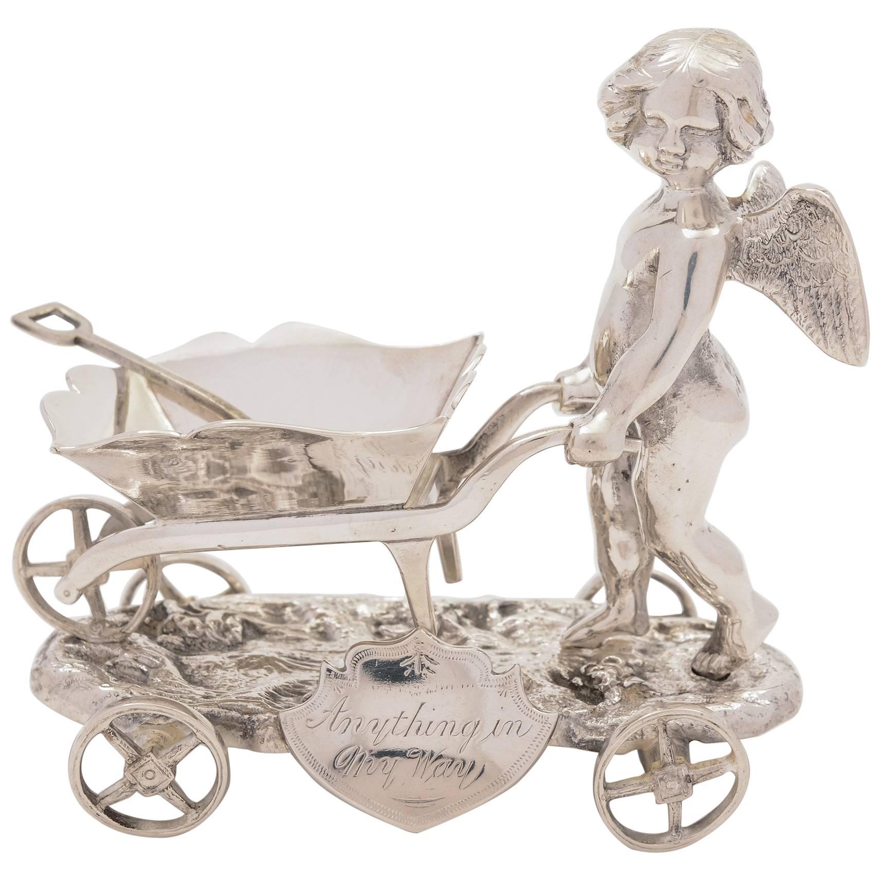 19th Century Victorian Silver Plated Cherub Table Salt, circa 1880 For Sale