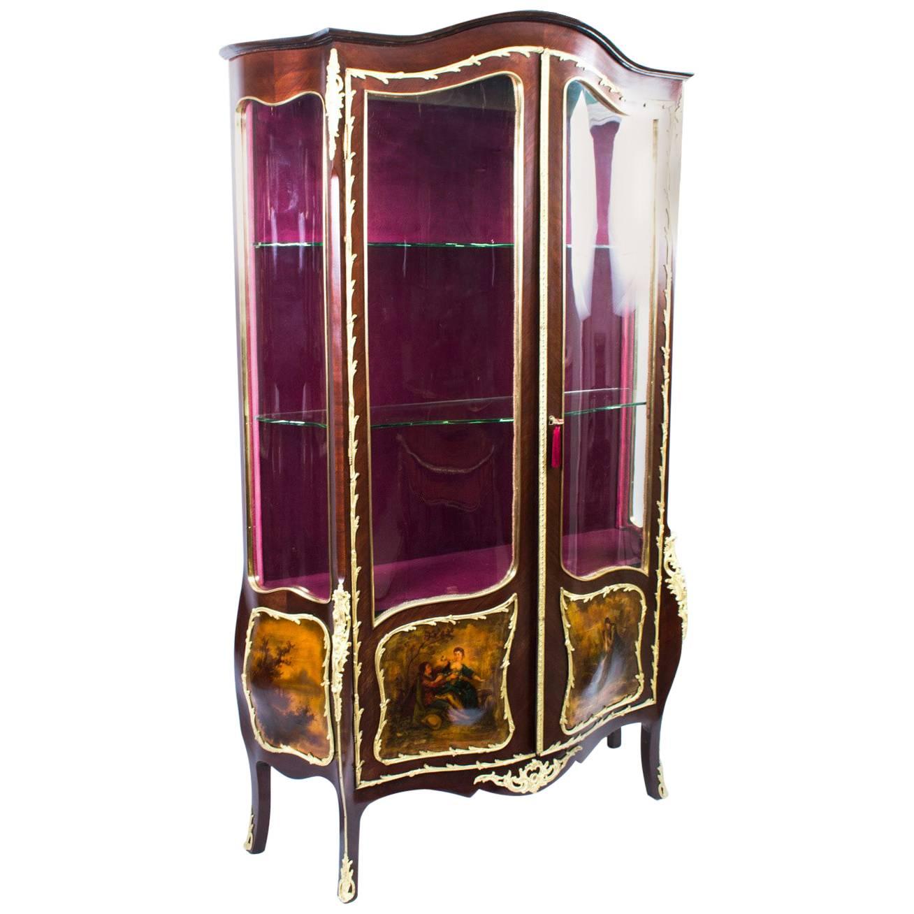 19th Century French Kingwood Vernis Martin Display Cabinet