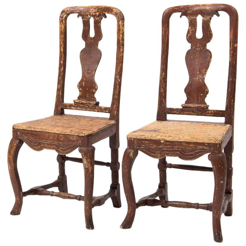 Pair of 18th Century Antique Swedish Baroque Chairs