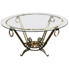 French Gilt Iron Coffee Table in the Style of René Drouet, Circa 1940-1950