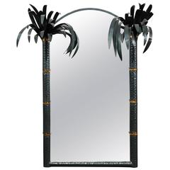 Hollywood Regency Arched Tole Mirror with Palm Fronds, circa 1970s