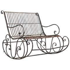 Vintage 1950s Iron Garden Rocking Bench with Unique Patina, Midcentury, France