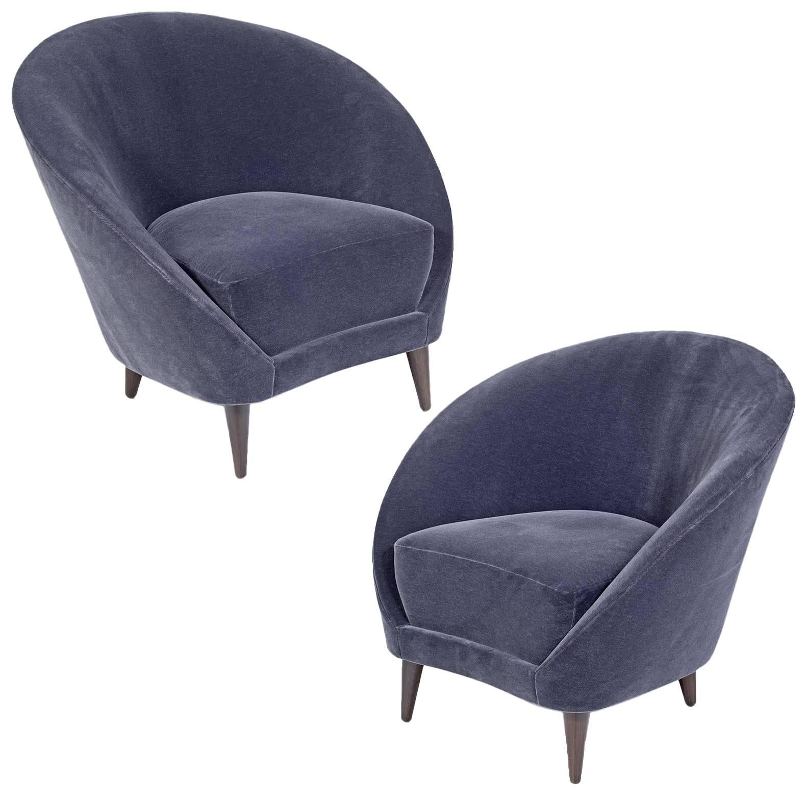 Pair of Gray Mohair Mid-Century Italian Style Lounge Chairs