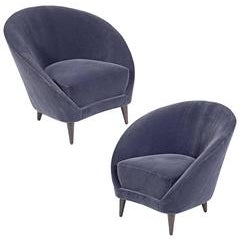 Pair of Gray Mohair Mid-Century Italian Style Lounge Chairs 1