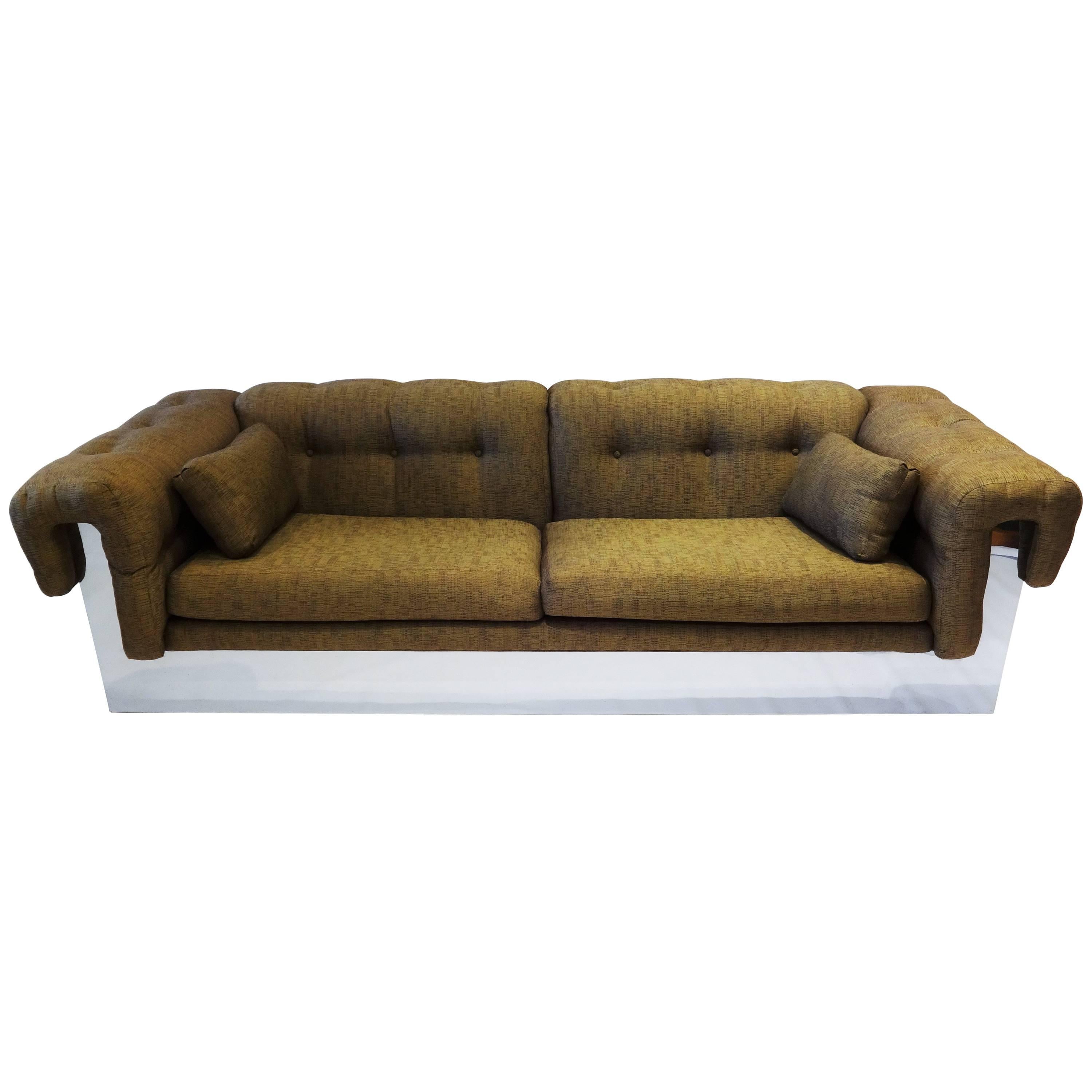 Milo Baughman Style Thayer Coggin Sofa with Polished Chrome Base, 1970s  For Sale
