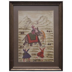 Indian Painting on Silk of a Tiger Hunt