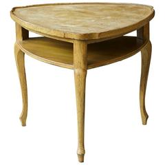 French Provincial Triangle End Table with Embossed Leather Top 1