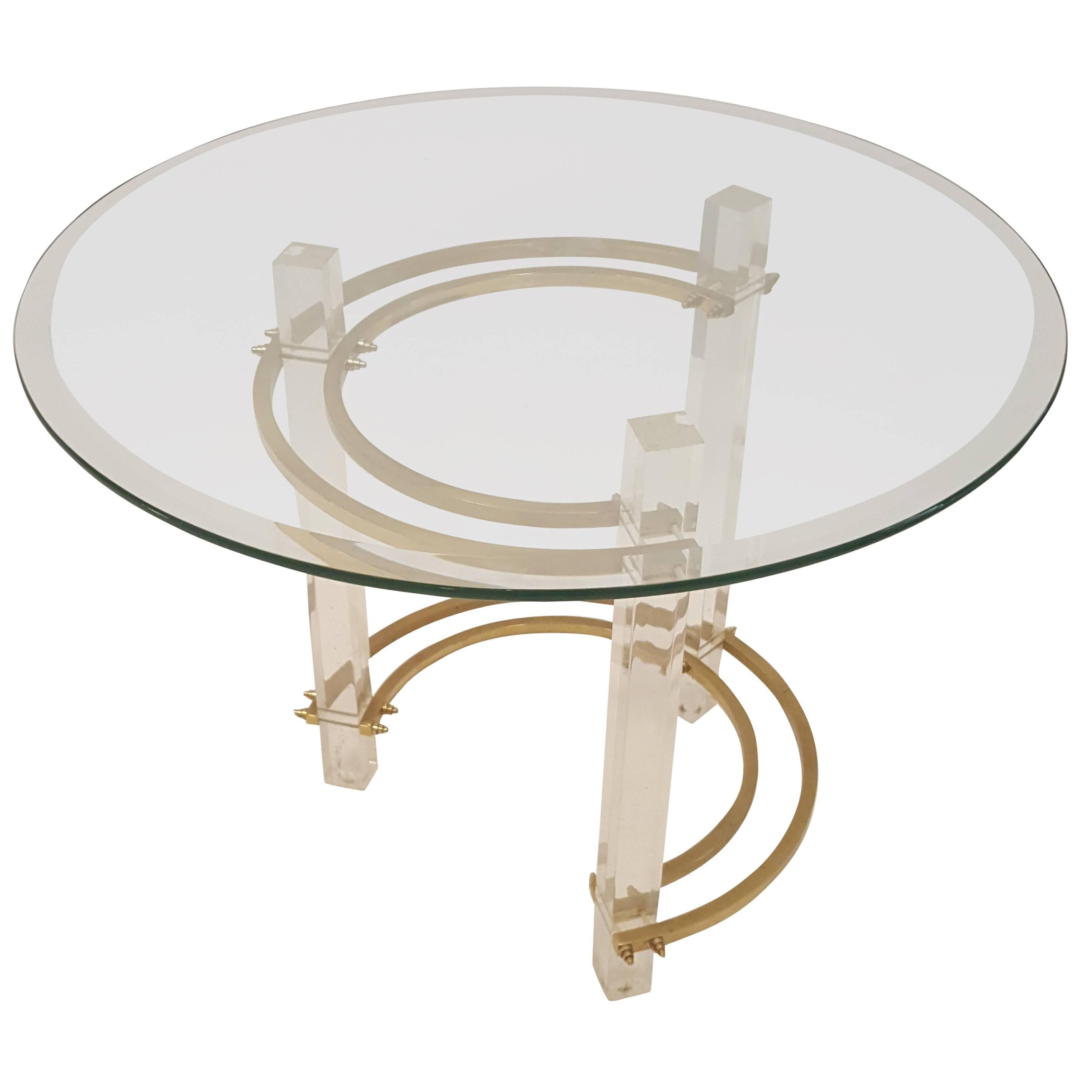Charles hollis Jones Style Lucite and Brass Side Table For Sale