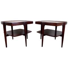 Sculptural Mahogany and Travertine Side Tables, 1960s