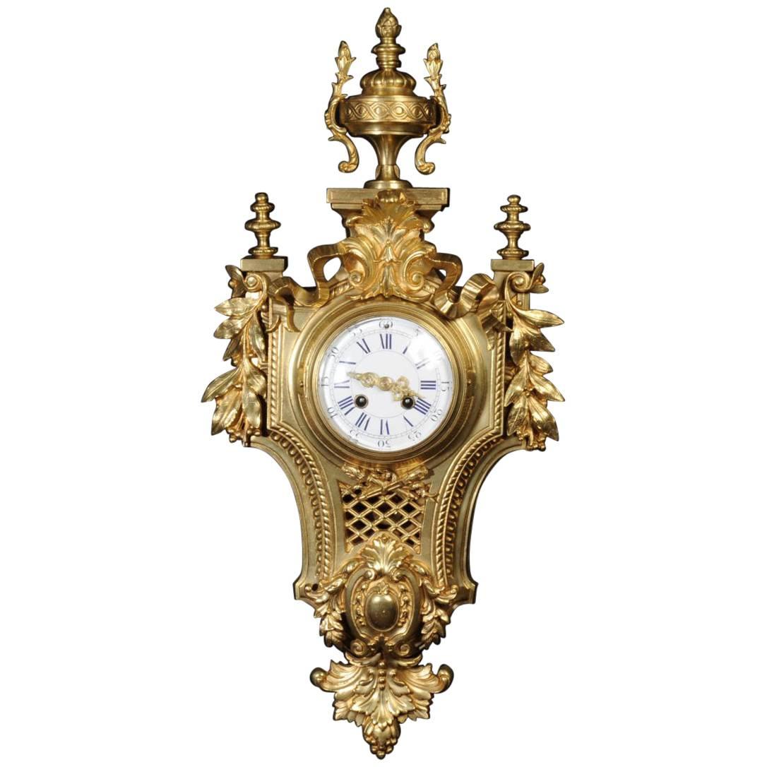 Japy Freres Louis XVI Gilt Bronze Cartel Wall Clock, circa 1900