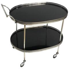 Italian Drinks Cart of Silvered Brass and Black Lacquer