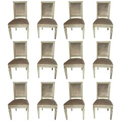 Parcel-Gilt And Paint Decorated Set Of 12 Jansen Style Dining Chairs