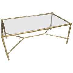 Italian Faux-Bamboo Brass Coffee Table With Glass Top 8