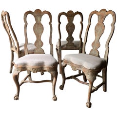 Antique Set of Four 18th Century Rococo Period Swedish Chairs