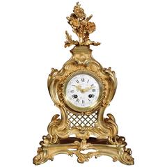 Antique French Bronze Rococo Boudoir Table Clock