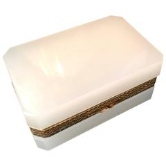 Italian White Glass Murano Box with Brass