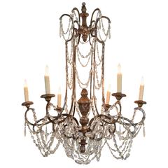 Italian Silver Gilt Iron and Wooden Six-Light Chandelier, late 18th Century