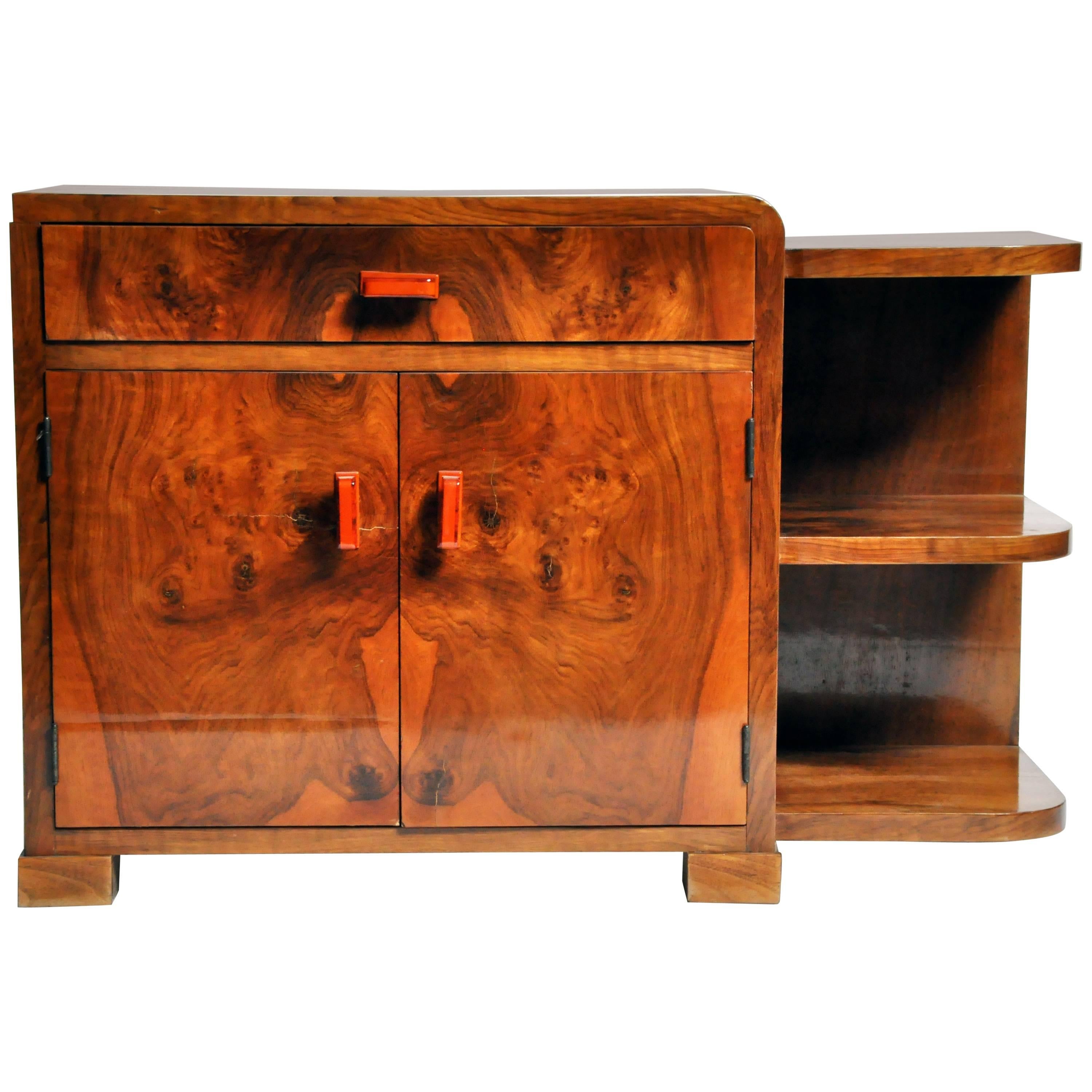 Art Deco Side Chest with Drawer and Shelves 