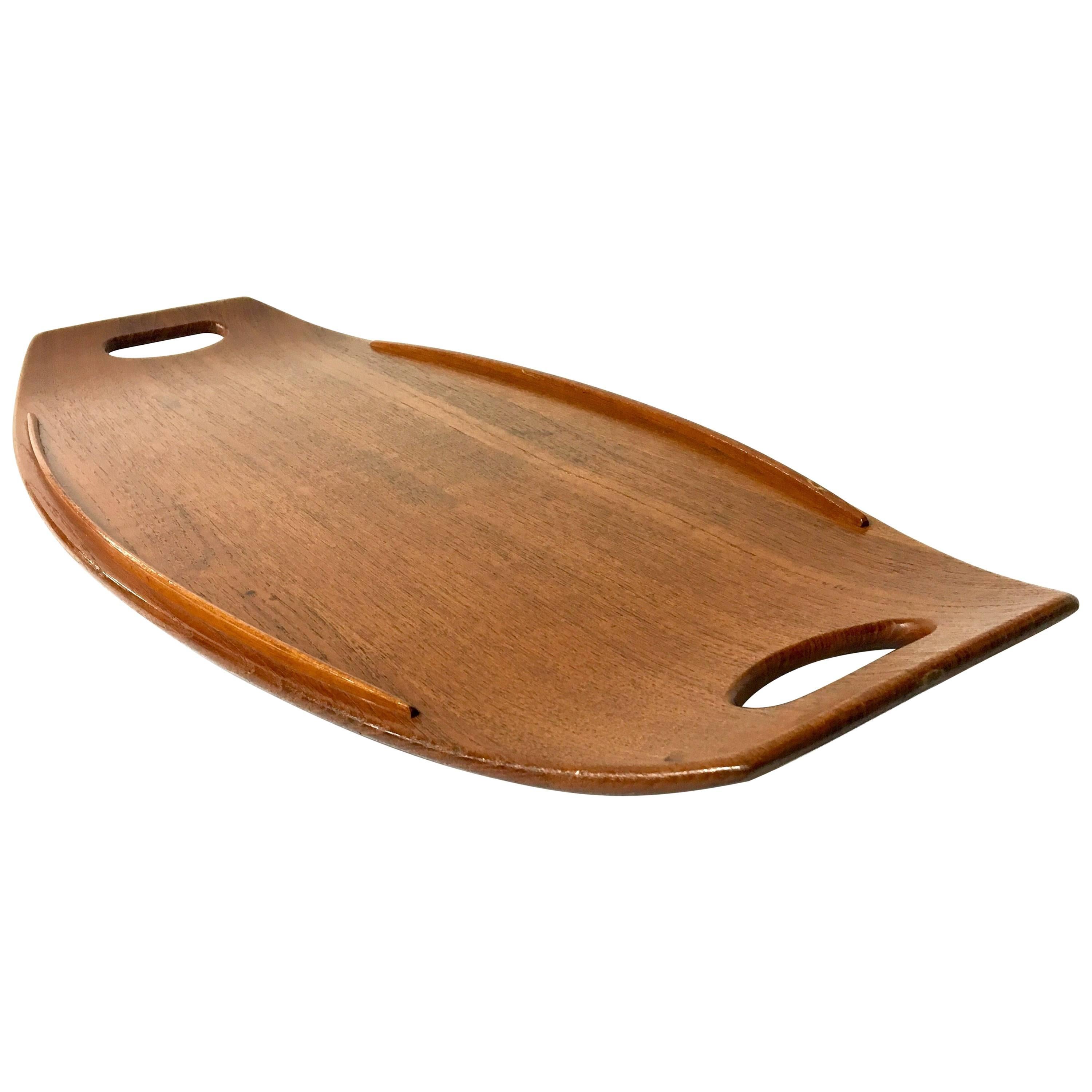 Solid Large Teak Gondola Tray Designed by Quistgaard for Dansk Early Production