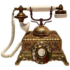Retro Mid-Century French Art Nouveau Style Brass Telephone