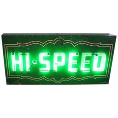 Porcelain And Neon "High Speed" Gas and Oil Sign, 1930s